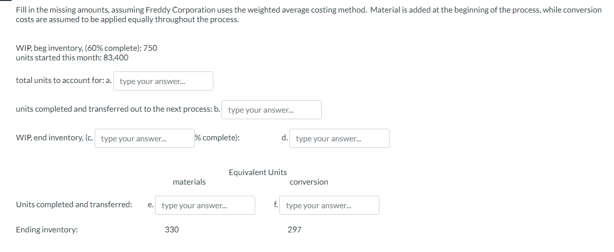 Solved fill in the missing amounts assuming freddy chegg