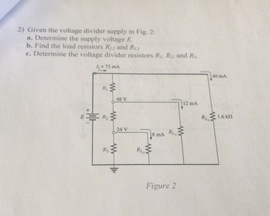 Solved 2) Given the voltage divider supply in Fig. 2 a. | Chegg.com
