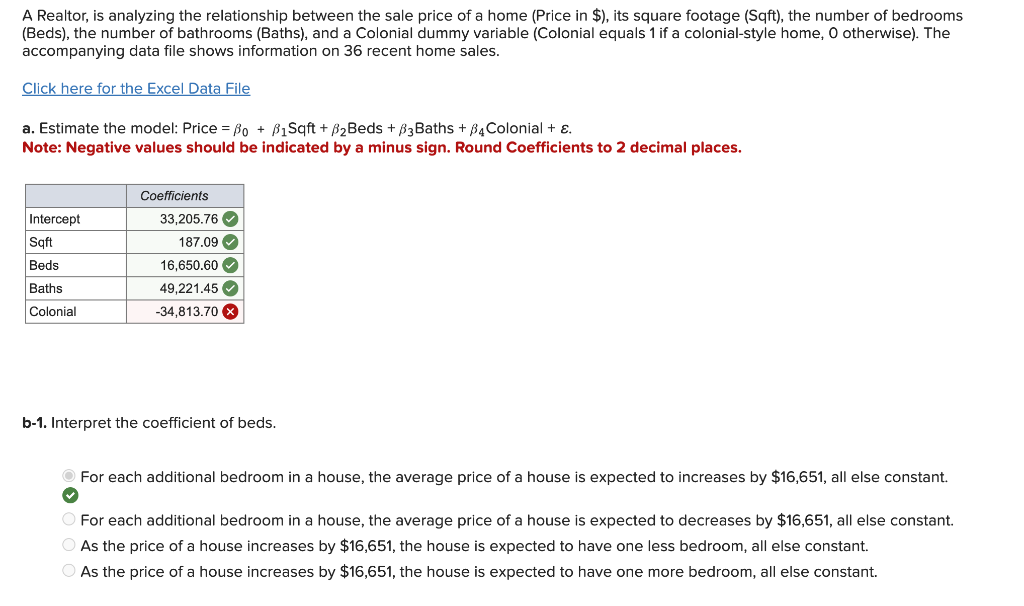 Solved A Realtor Is Analyzing The Relationship Between The Chegg Com