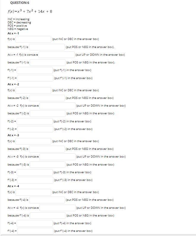Solved INC = increasing DEC = decreasing POS = positive NEG | Chegg.com