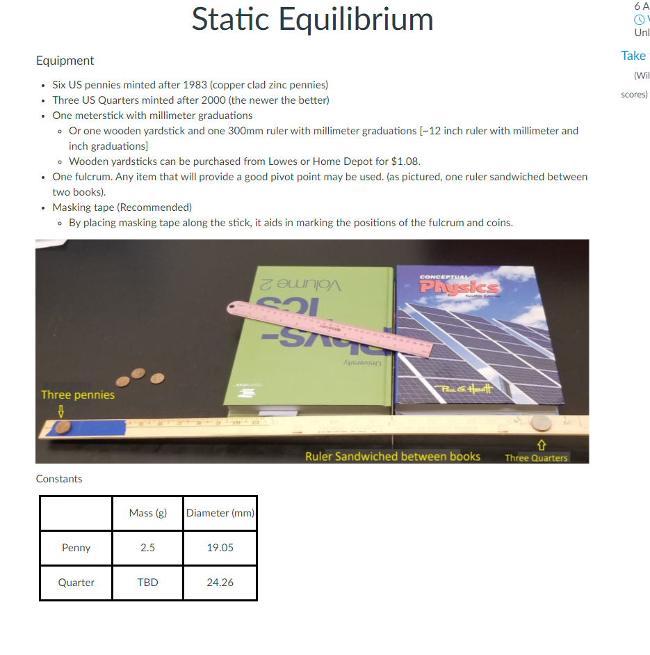 Solved 6A Static Equilibrium Unl Take (Wil scores) Equipment | Chegg.com