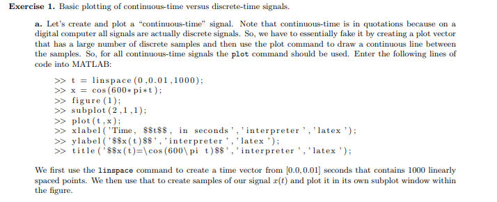 Solved Exercise 1. Basic plotting of continuous-time versus | Chegg.com