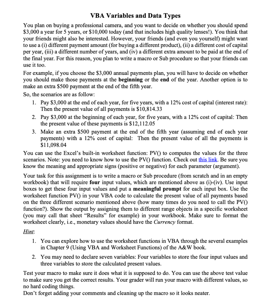 Solved VBA Variables and Data Types You plan on buying a