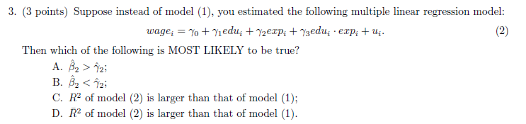 Solved Consider The Following Multiple Linear Regression | Chegg.com