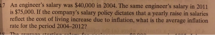 Solved 47 An engineer's salary was $40,000 in 2004. The same | Chegg.com
