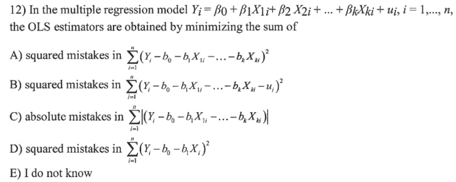 Solved In the multiple regression model | Chegg.com