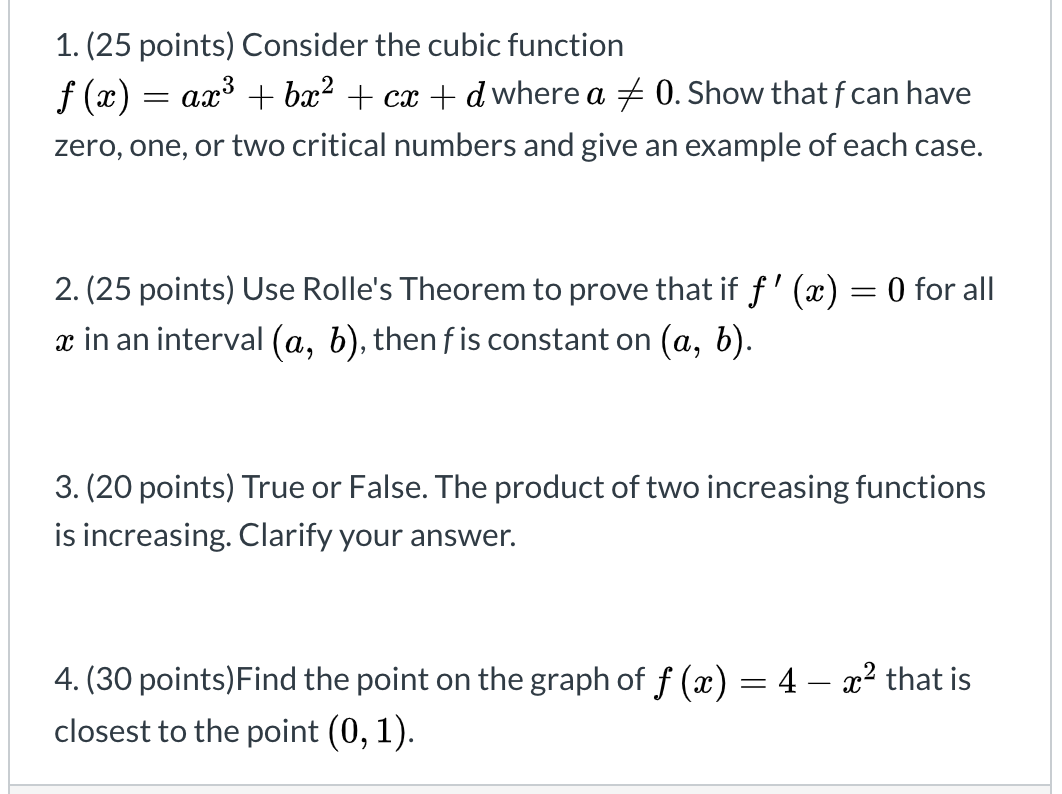 Solved: 1. (25 Points) Consider The Cubic Function F (x) =... | Chegg.com