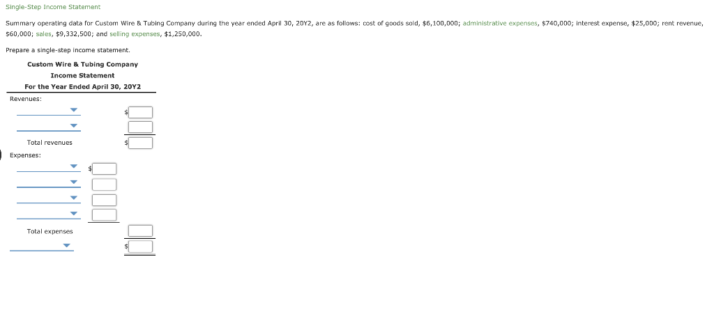 Solved Single Step Income Statement Summary Operating Data 6389