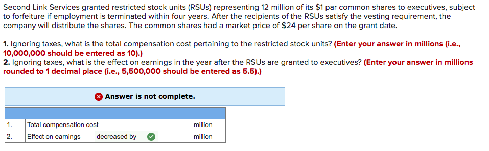 Solved Second Link Services granted restricted stock units | Chegg.com