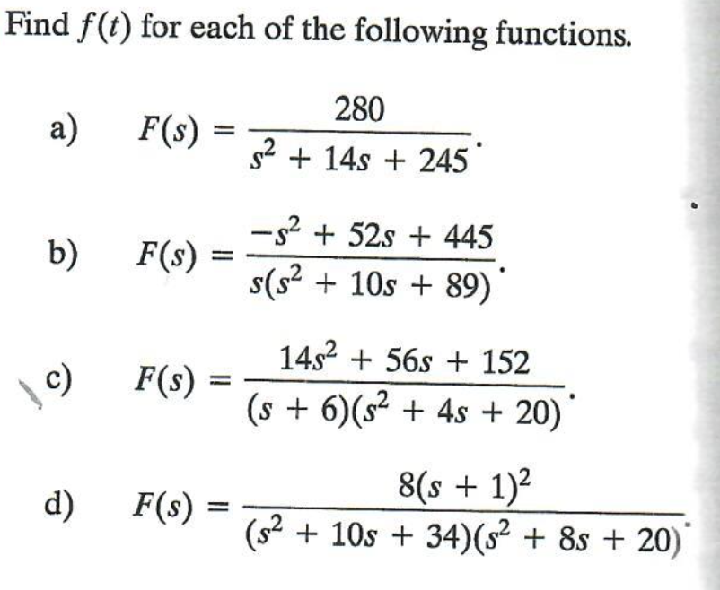 Solved Find F(t) For Each Of The Following Functions. A) | Chegg.com