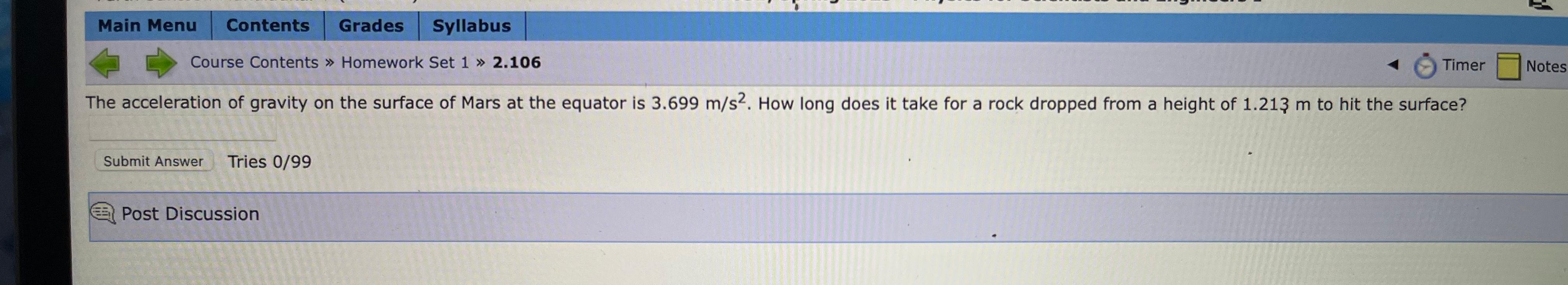 Solved The acceleration of gravity on the surface of Mars at