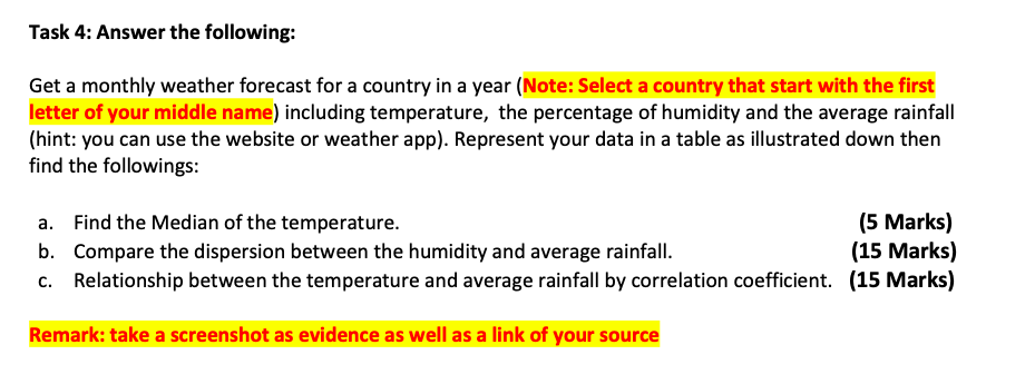 Solved Task 4: Answer the following: Get a monthly weather | Chegg.com