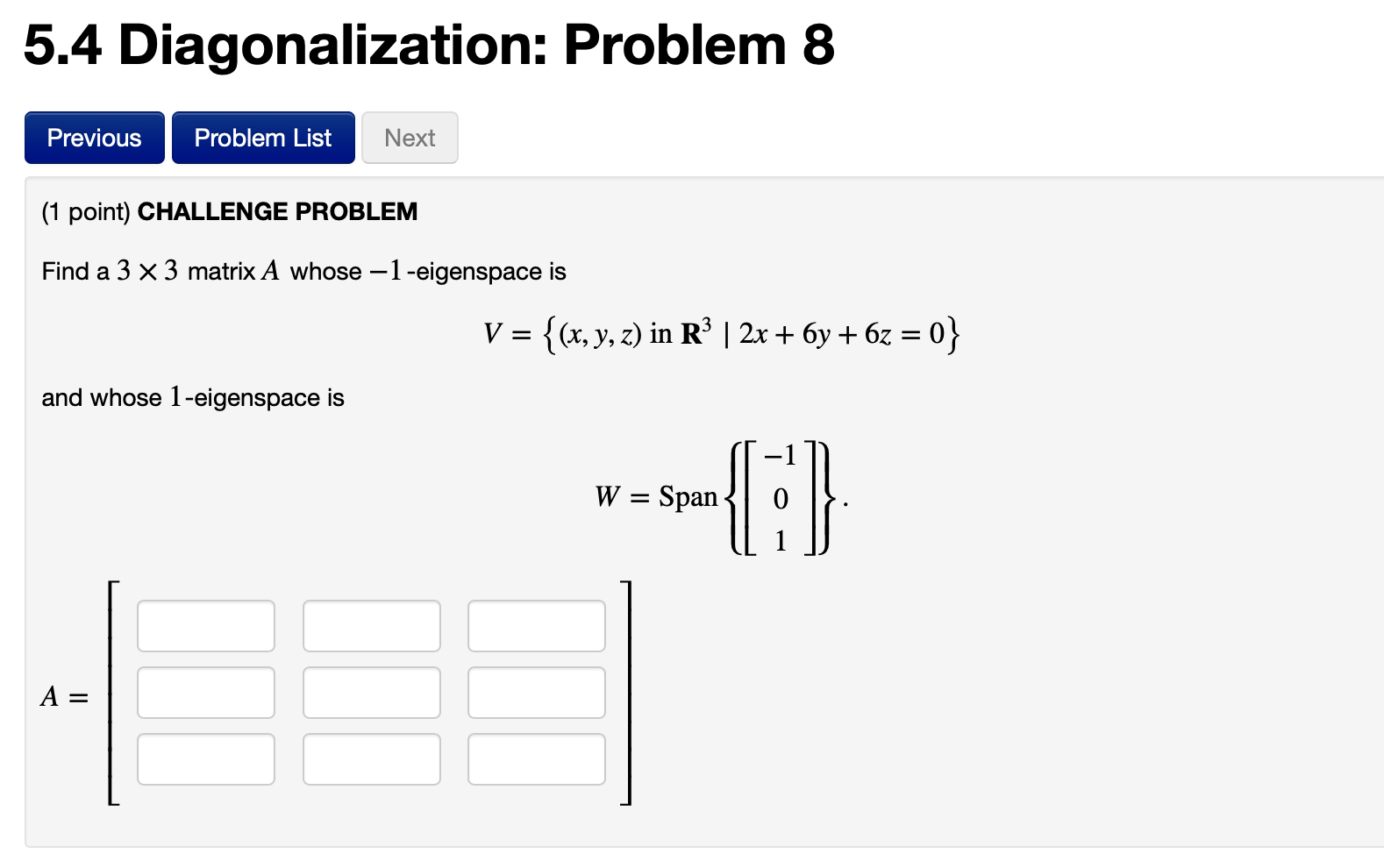 Solved 5.4 Diagonalization: Problem 8 Previous Problem List | Chegg.com