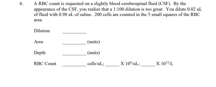 Solved 1. 0.05uL of blood is diluted with 9.95uL of diluent. | Chegg.com