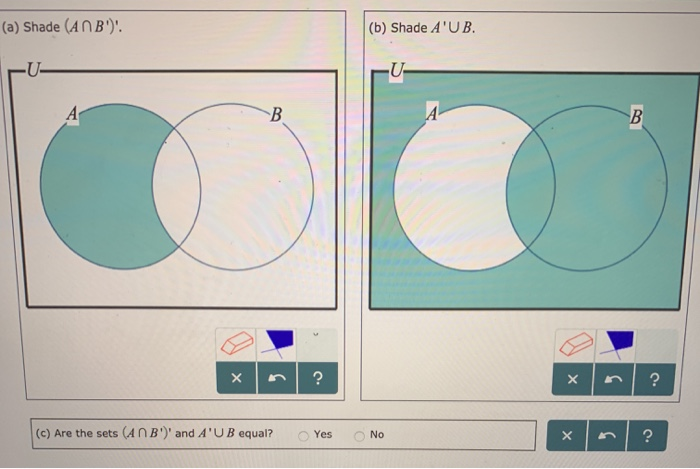 Solved (a) Shade (ANB' (b) Shade A'UB X ? (c) Are The Sets | Chegg.com