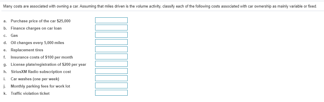 Solved Many Costs Are Associated With Owning A Car. Assuming | Chegg.com