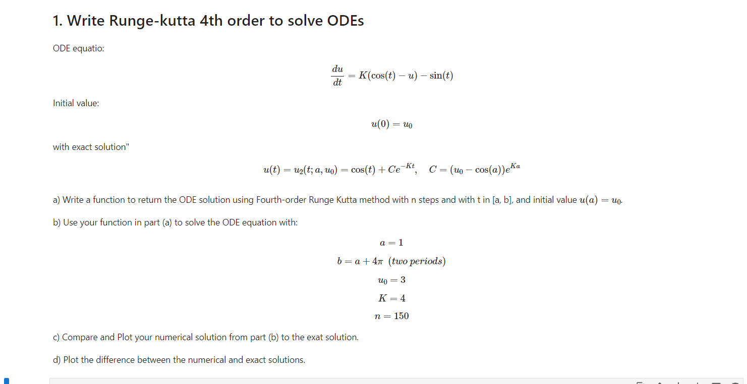 Solved Write Runge-kutta 4th Order To Solve ODEsODE | Chegg.com