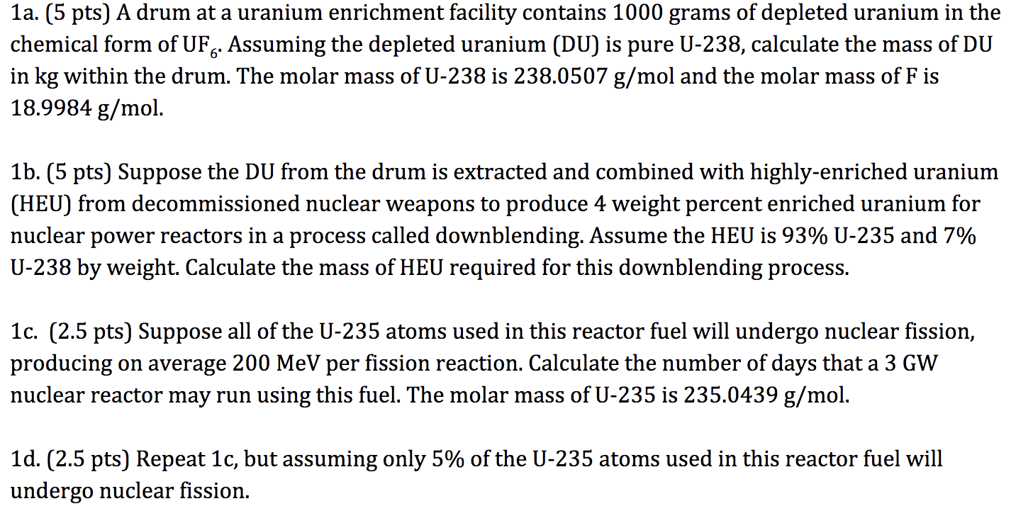 1a 5 Pts A Drum At A Uranium Enrichment Facilit Chegg Com