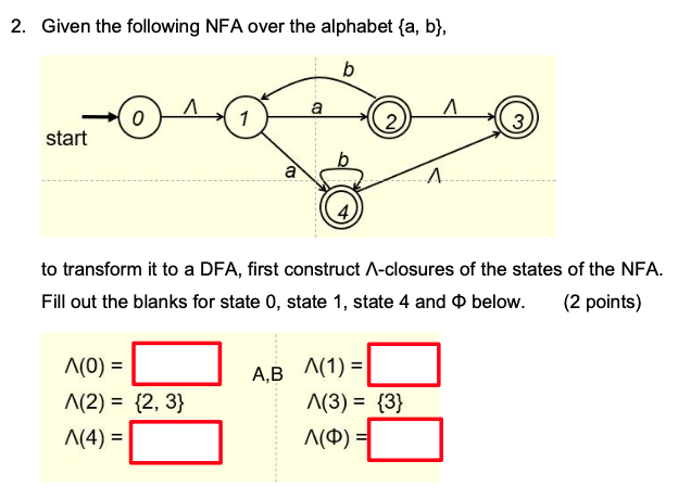 Solved 2. Given The Following NFA Over The Alphabet {a,b}, | Chegg.com