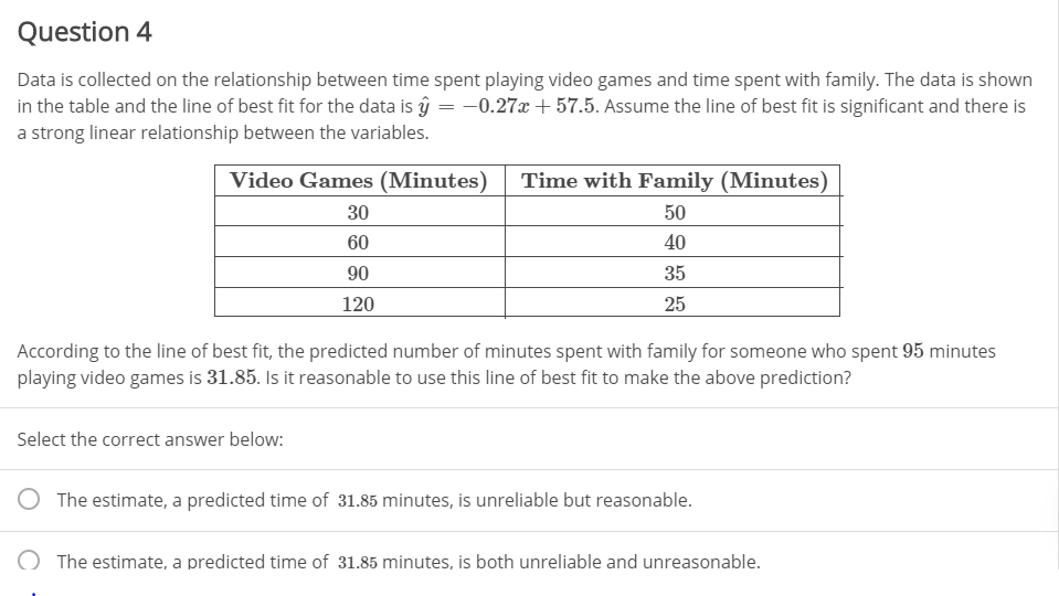 Solved Question 4 Data Is Collected On The Relationship Chegg