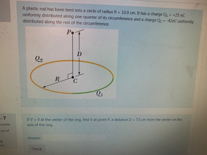 Solved A plastic rod has been bent into a circle of radius R