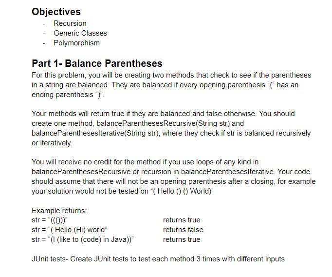 Objectives - Recursion Generic Classes - Polymorphism | Chegg.com