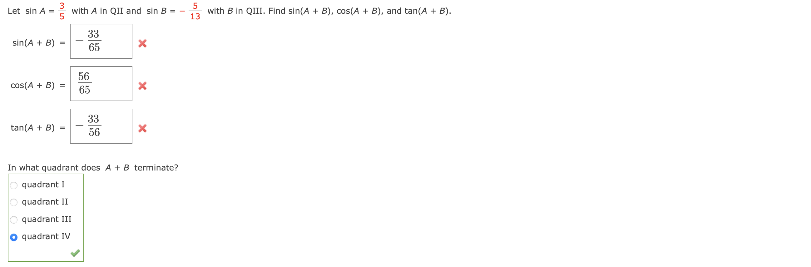 Solved Let SinA=53 With A In QII And SinB=−135 With B In | Chegg.com