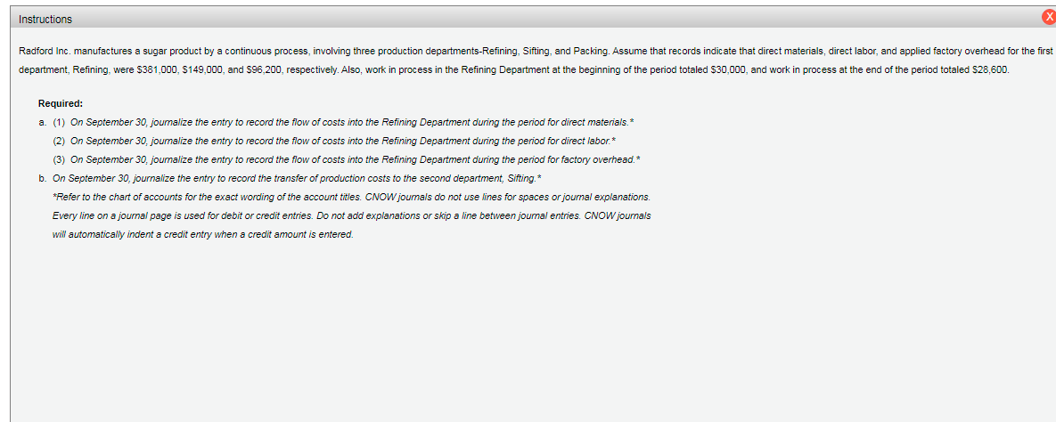 Solved Instructions Radford Inc. Manufactures A Sugar | Chegg.com