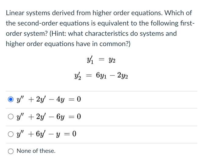 Solved Linear systems derived from higher order equations.