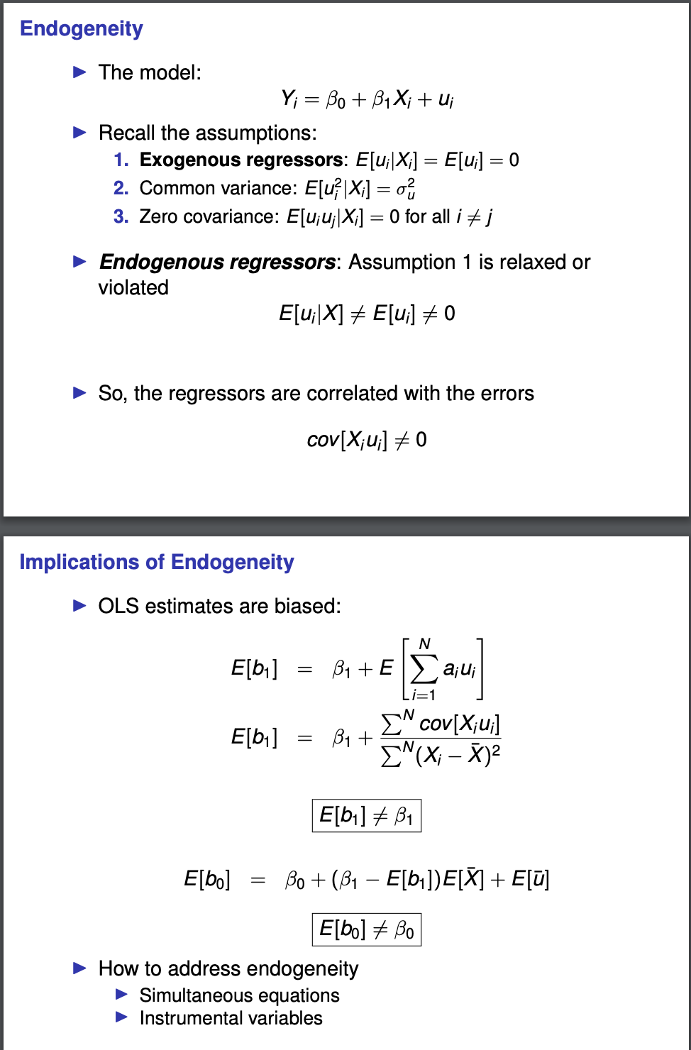 Endogeneity The Model Y Bo B1x U Recal Chegg Com