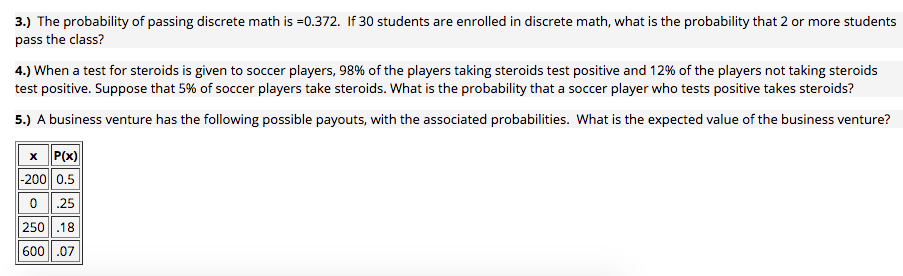 Solved 3.) The probability of passing discrete math is | Chegg.com
