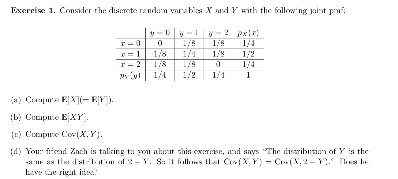 Solved Exercise 1. Consider The Discrete Random Variables X | Chegg.com