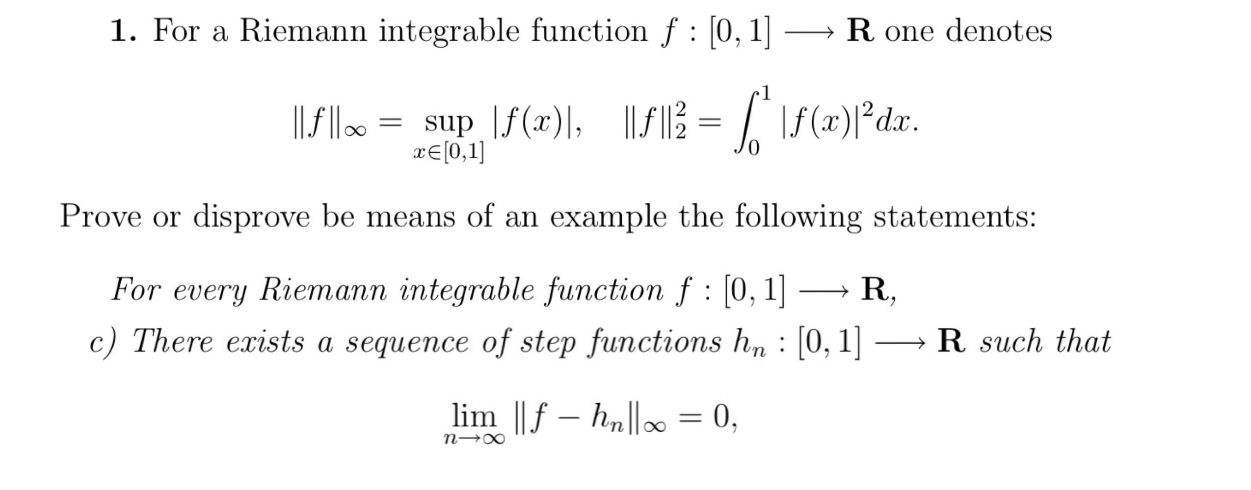 Solved 1. For a Riemann integrable function f : [0, 1] -- | Chegg.com