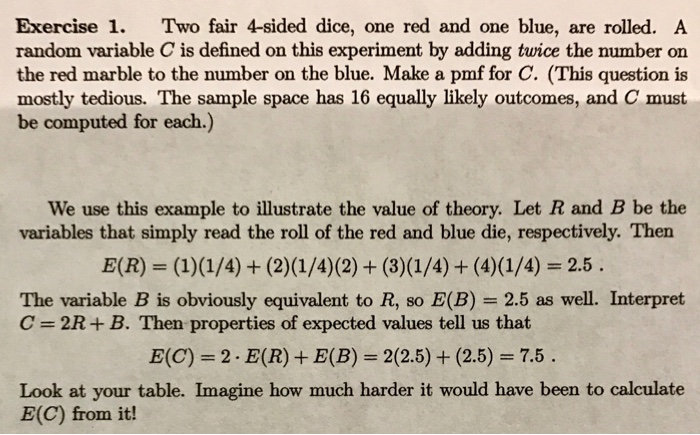 Solved Exercise 1. Two fair 4-sided dice, one red and one | Chegg.com