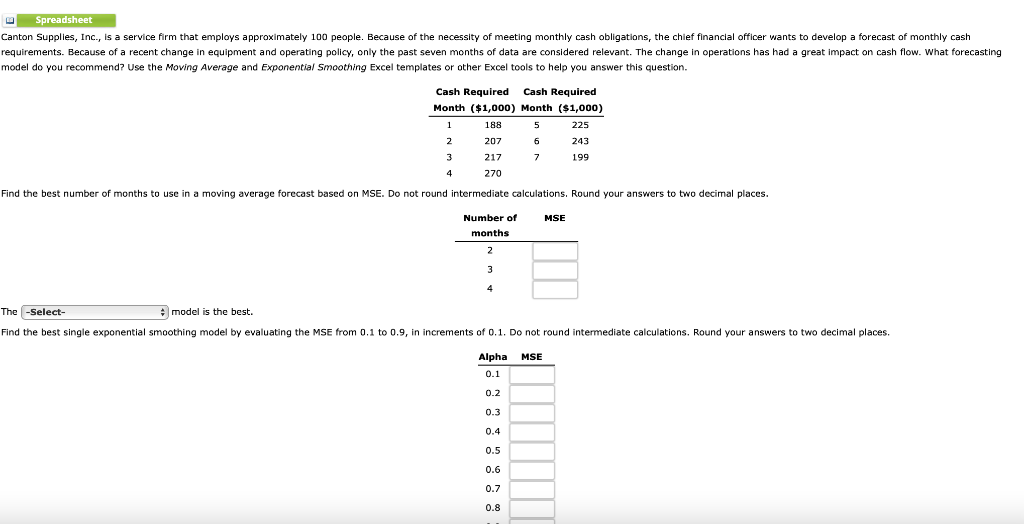 Solved The model based on a smoothing constant of is the | Chegg.com