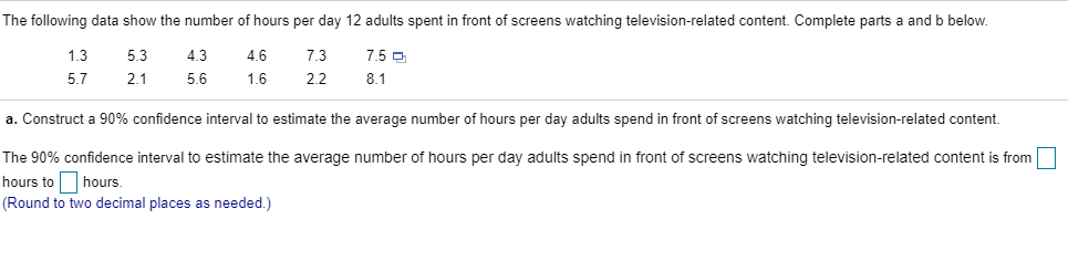 Solved The following data show the number of hours per day | Chegg.com