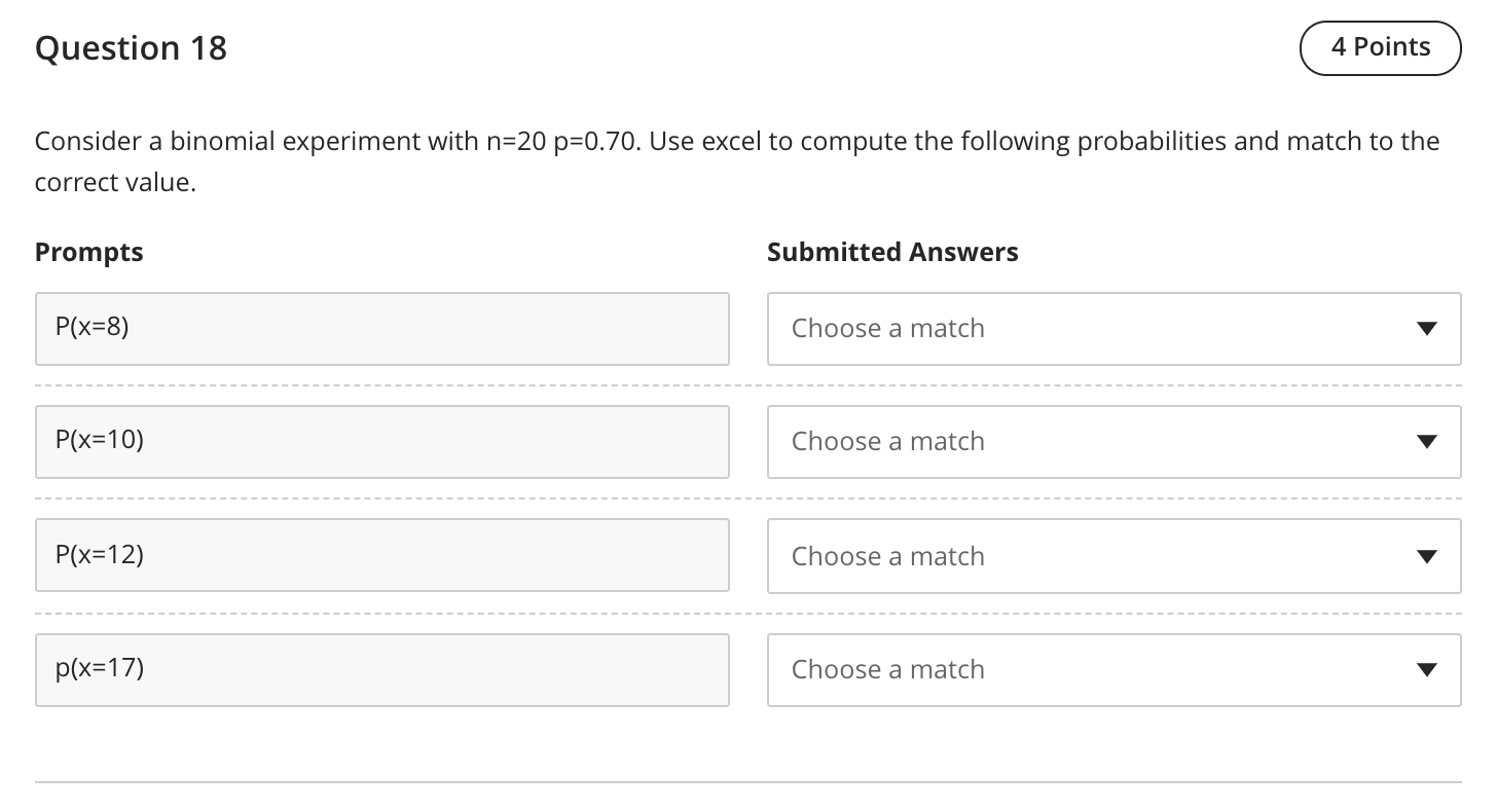 Solved Question 18 4 Points Consider a binomial experiment | Chegg.com