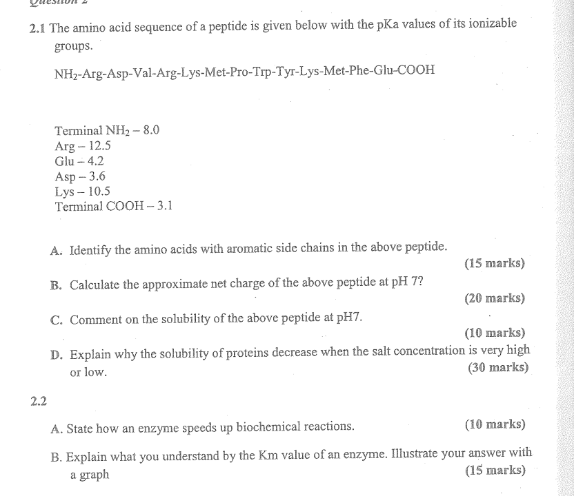 Solved 2.1 The amino acid sequence of a peptide is given | Chegg.com