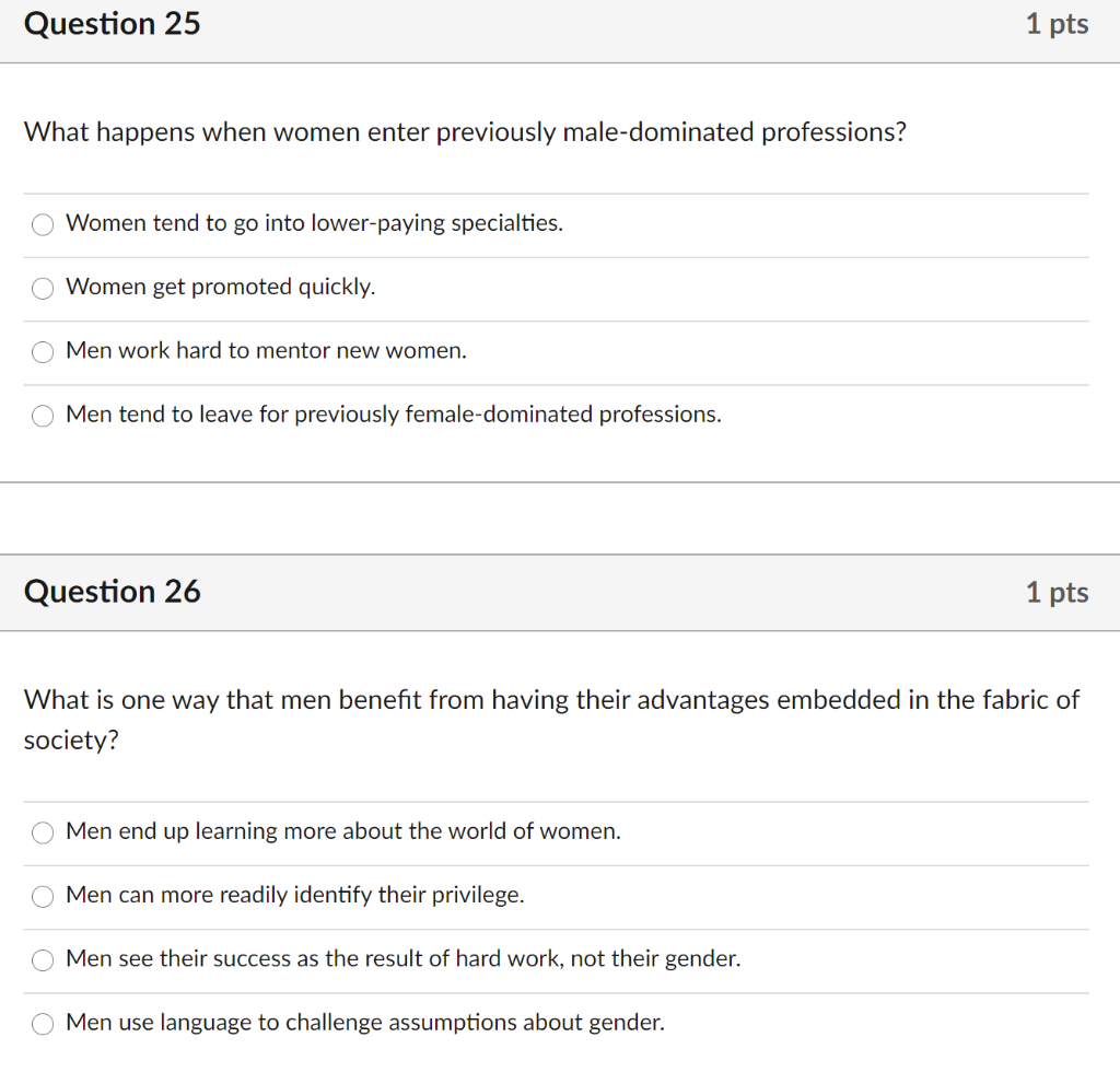 Solved Question 25 1 pts What happens when women enter | Chegg.com