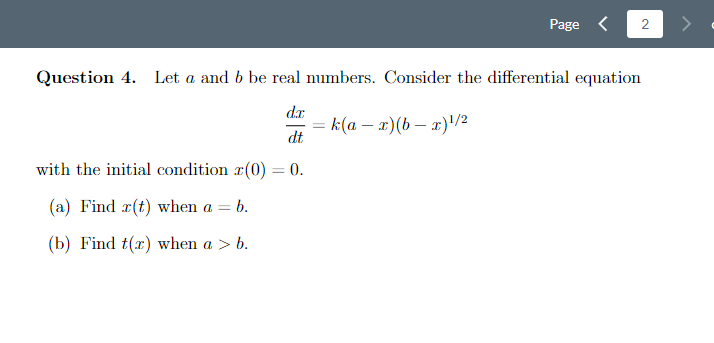 Solved Question 4. Let A And B Be Real Numbers. Consider The | Chegg.com