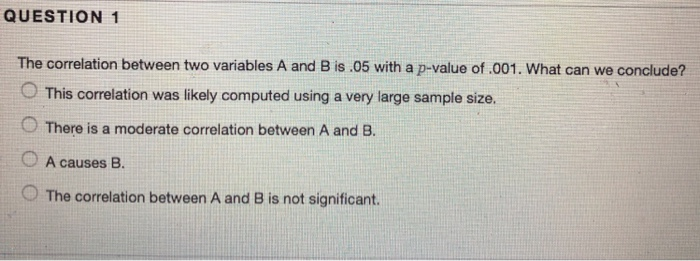 Solved QUESTION 1 The correlation between two variables A | Chegg.com