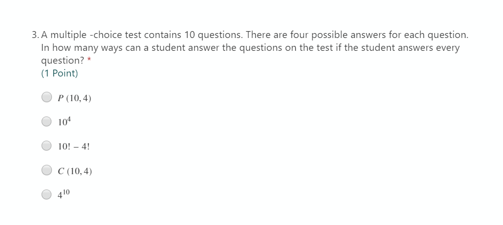 Solved 3. A multiple-choice test contains 10 questions. | Chegg.com