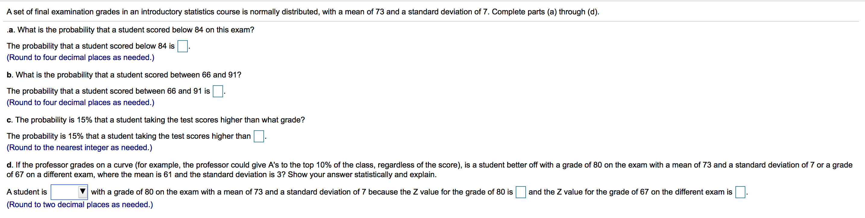 Solved A set of final examination grades in an introductory | Chegg.com