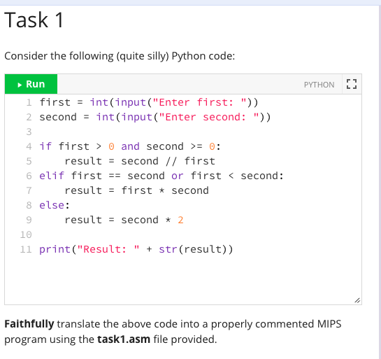 Solved Task 1 Consider the following (quite silly) Python | Chegg.com