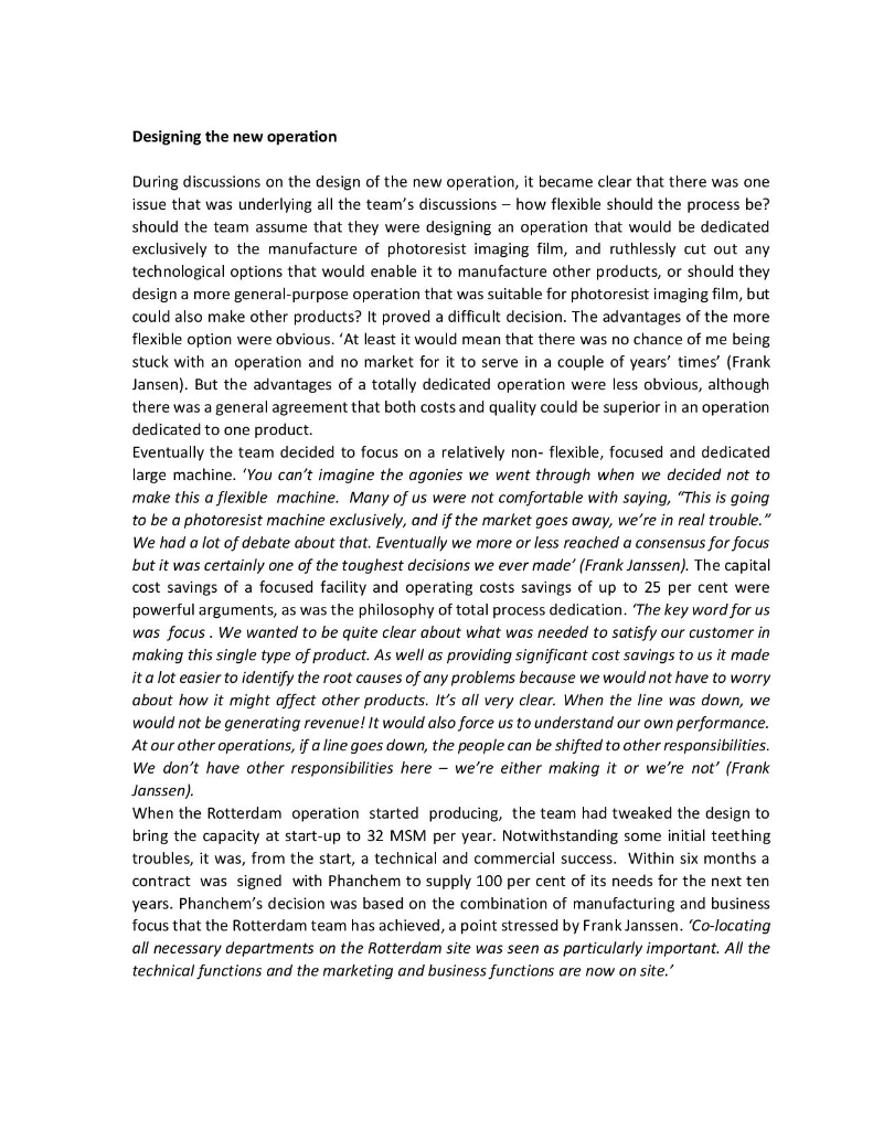 What were the advantages and disadvantages of each location option open to phanchem picture
