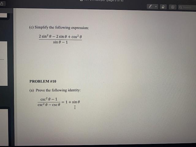 Solved (c) Simplify the following expression: 2 sin0-2 sin + | Chegg.com