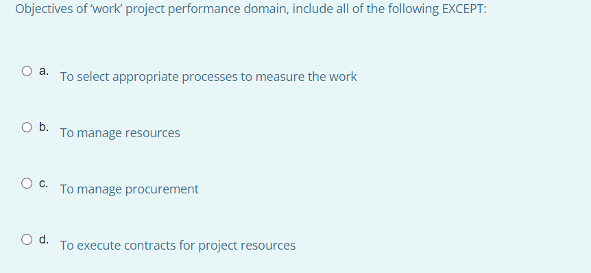 Solved Objectives of 'work' project performance domain, | Chegg.com