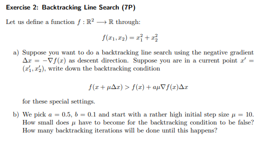 Solved Exercise 2: Backtracking Line Search (7P) Let us | Chegg.com