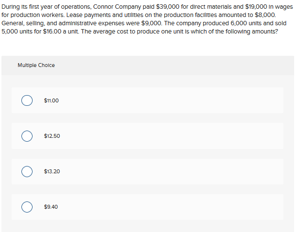 Solved During its first year of operations, Connor Company | Chegg.com