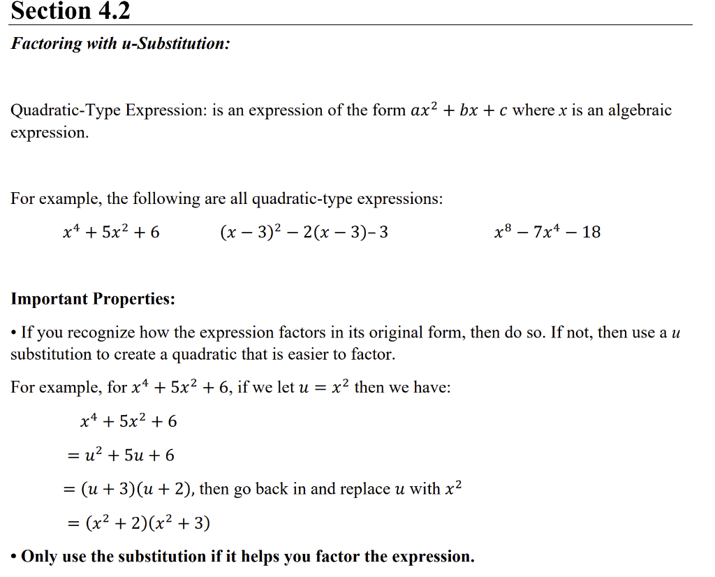 Solved Section 4.2 Factoring with u-Substitution: | Chegg.com
